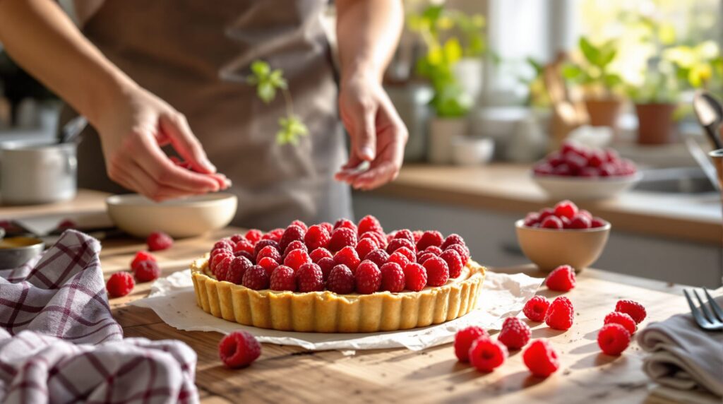 tarte sablée aux framboises
