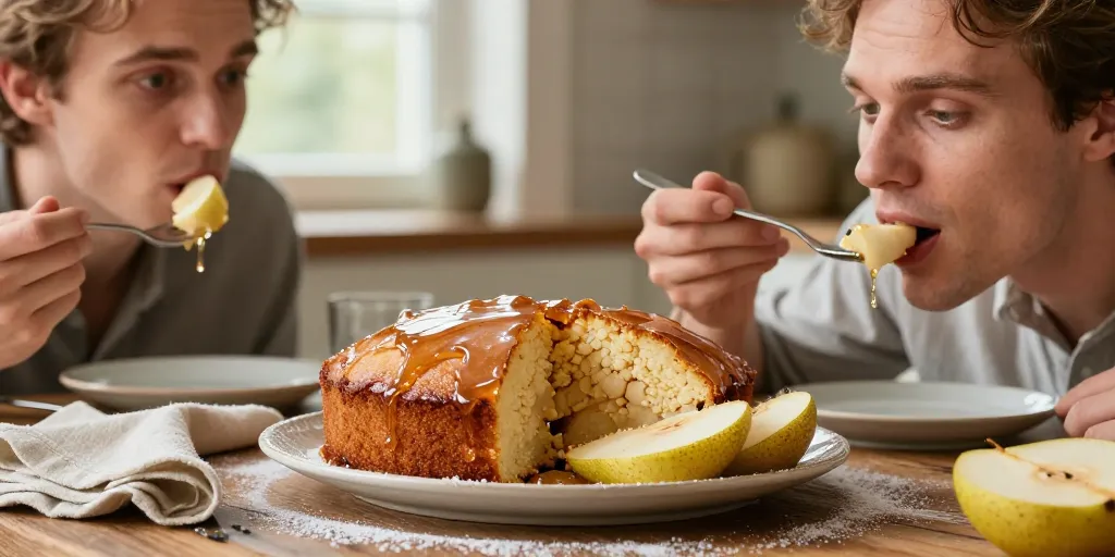gâteau avec jus de poire au sirop