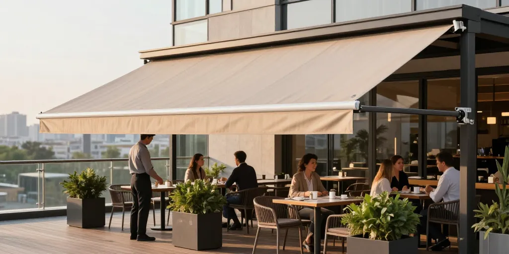Store bannes double pente : le meilleur choix pour terrasse professionnelle ?