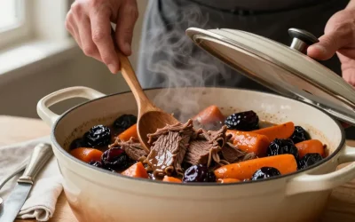 Boeuf aux pruneaux et carottes : la cuisson lente pour une viande fondante