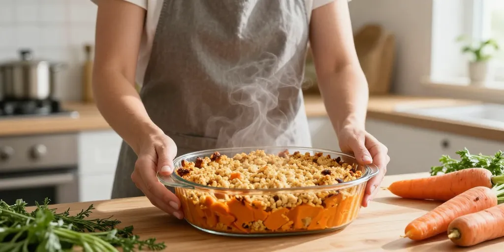 Crumble patate douce carotte : la recette gourmande pour un repas sain